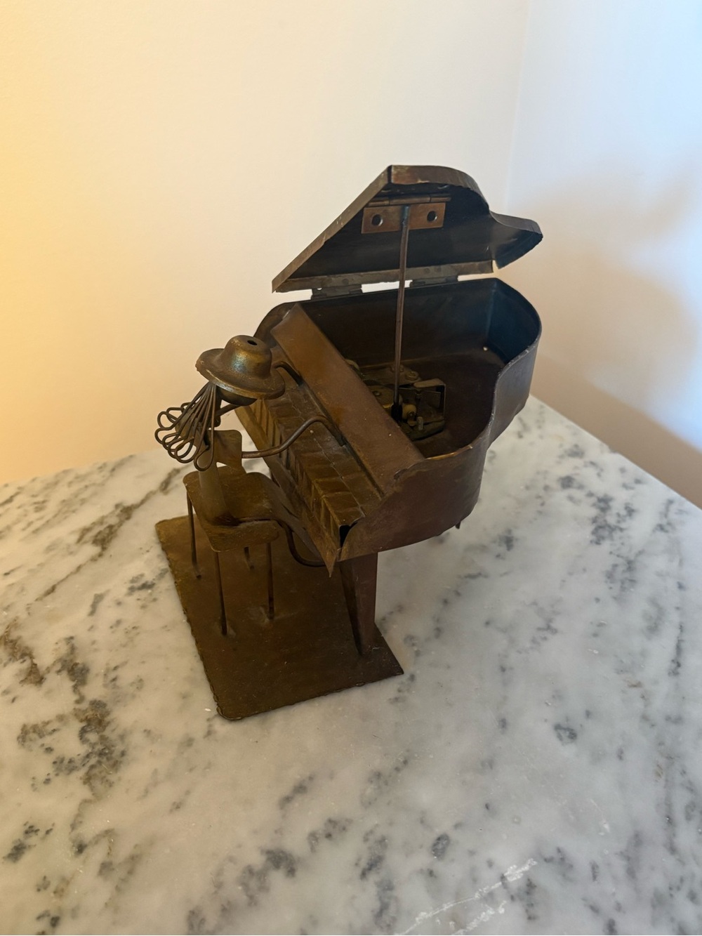 Vintage Copper Tone Grand Piano Figurine Brutalist Music Box